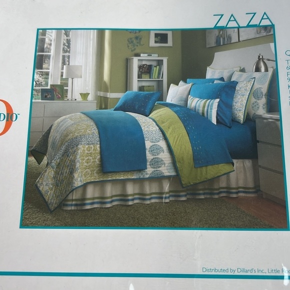 New! Studio D Euro Shams lot of 2 blue white turquoise and lime green - Picture 4 of 8